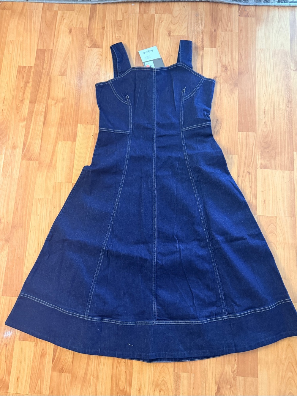 Dark Blue Denim A-Line Sundress with Contrast Stitching - new with tag